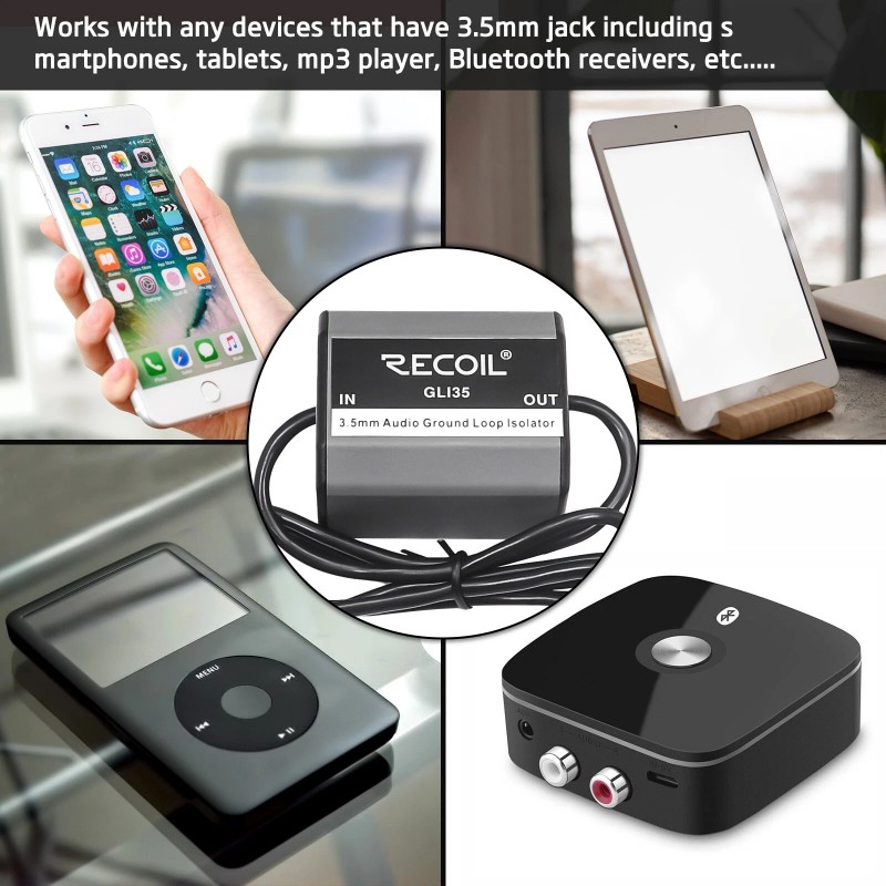 Recoil GLI-35 Ground Loop Noise Isolator for Car Audio, Home,