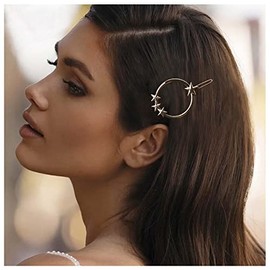 Iaceble Minimalist Circle Hair Clip Barrette Gold Star Hair Clips Pin Geometric Round Circle Side Clip Barrette Multi Star Hairclip Decorative Hair Accessory for Women and Girls Headdress