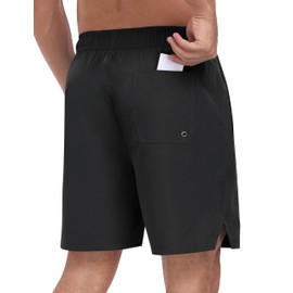 MoFiz Mens Swim Trunks 7 Inch Swim Shorts with Compression Liner Swimming Suits Board Shorts Surf Short Bathing Suit Black L