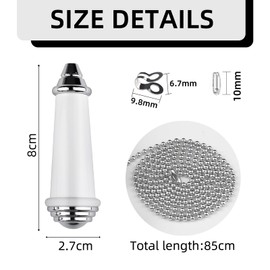 TXErfolg Light Pull Chain Extension with Ball Chain 85cm Length 8cm Bathroom Light Pull Cord Handle Chrome Light Pull Chain for Bathroom Toilet Light Ceiling Light Fan Switch(White)