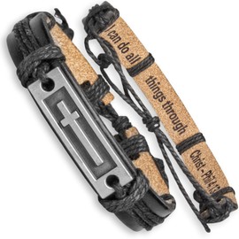 Soul Statement Cross Leather Bracelet for Men: Confirmation Gifts for Teenager (Black Engraved)