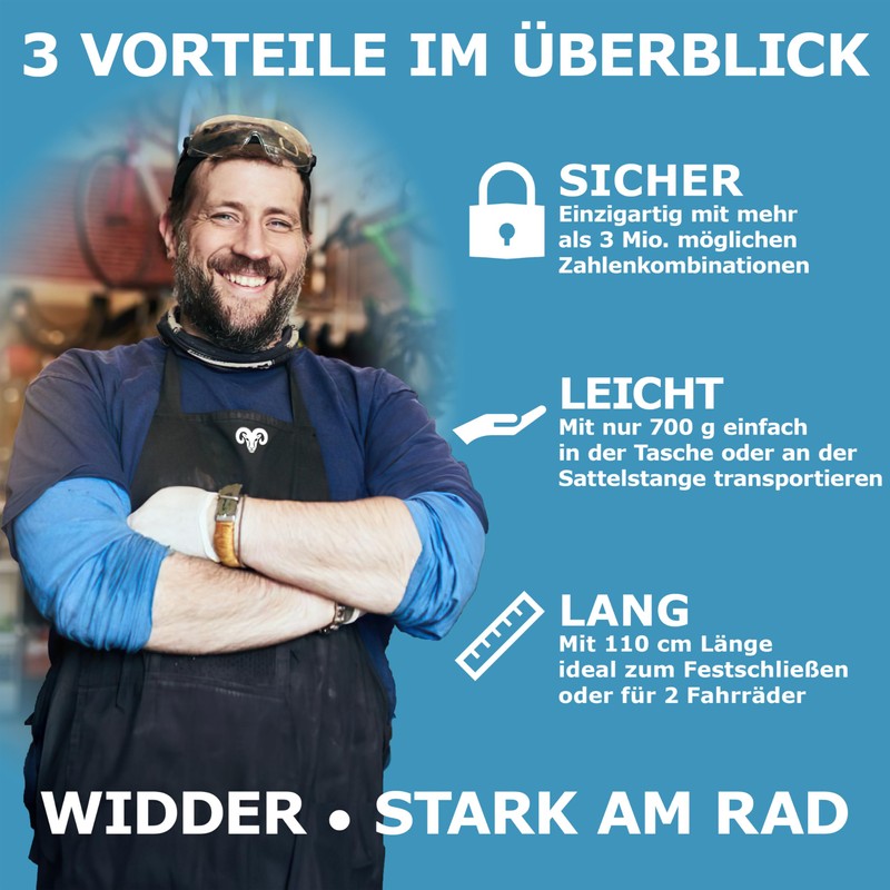 Widder Secure Chain Lock with Combination Code - 110 cm