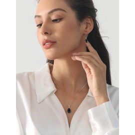 YL Teardrop Necklace 925 Sterling Silver Solitaire Pendant 9x12 MM Pear Cut Black Zirconia Jewelry for Women