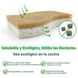 JDF3CISH 16PCS Esponjas de Limpieza de Cocina, Esponja de Doble Cara Naturales, Esponja Hechas De Celulosa Antirayaduras y Sisal De Coco, Ecológicas, De Secado Rápido y Sin Olor