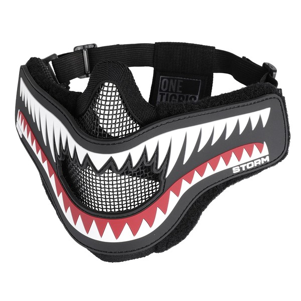 OneTigris X Storm Airsoft Mask, Tactical Mesh Face Protection with Removable Shark Jaw Morale Patch for CS Paintball