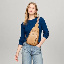 LATMAP 7L Sling Bag for Women Men Leather Small Sling Backpack Daypack Anti Theft Fanny Pack Crossbody Purse Travel Women's Leather - Color: Tan