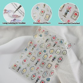 CESTSIREN Floral Nail Stickers, Flower Gold Nail Decals, Self-Adhesive,Summer Spring Nail Accessories & Supplies, Durable & Long-Lasting