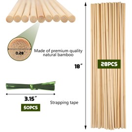 28 PCS Bamboo Plant Stakes, 18 Inches Wooden Plant Stakes for Indoor Plants, Gardening Floral Potted Plant Support Stakes with Strapping Tapes
