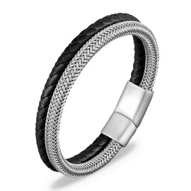 Leather Bracelet for Men Braided Mens Bracelet Double Layered Bracelet Leather Bracelet with Clasp for Men Father's Day Jewelry Gifts