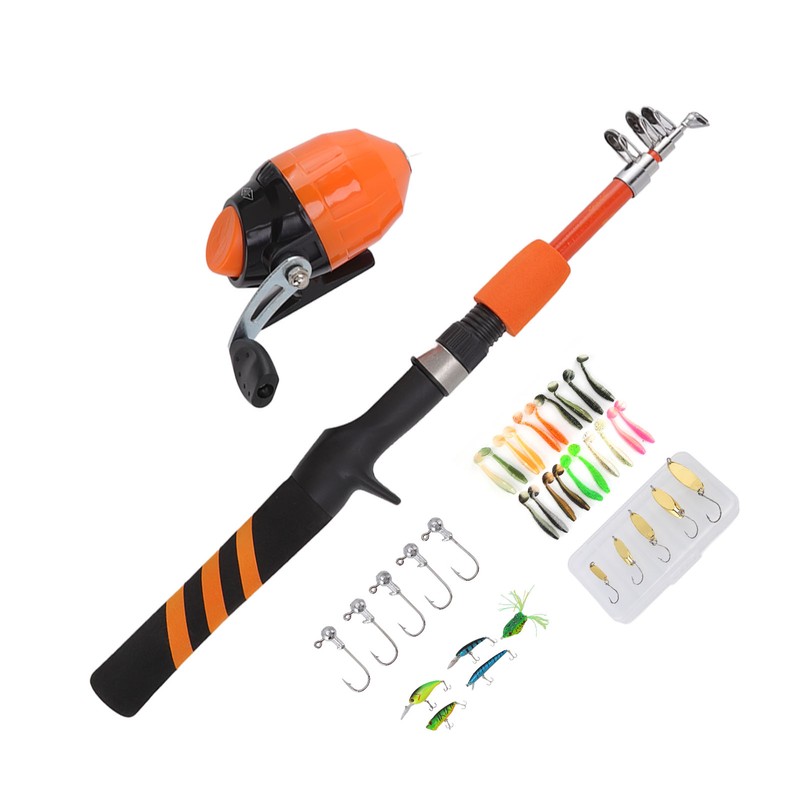 1.5m Kids Fishing Pole Orange Mini Portable Retractable Foldable Beginner