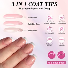 120Pcs Press on Nails, Short Square French Whit e Tip False Nails with Glue, Natural Nude Color Fake Nails Kit Removable Strong Acrylic Stick on Nails Full Cover Glue on Nails for Women Girls Nail Art