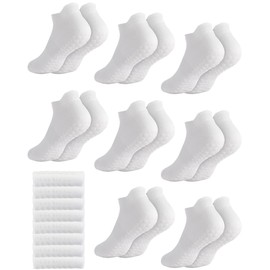 Breathffy 8 Pairs Non Slip Pilates Socks with Grips for Women Bulk Yoga Anti Skid Athletic Socks for Barre Ballet Hospital (White)