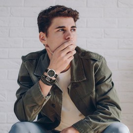 Mens Cool Leather Bangle Watch: Black Lucky Tree Multilayer Bracelet Waterproof Quartz Electronic Japanese Watch Bracelet 2pcs Set - Boyfriend Brother Father Son Christmas Valentine's Day Gift