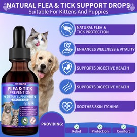 WEALLIN Flea and Tick Prevention Support for Cats and Dogs Natural Flea Treatment Drops with Multivitamin for Pets Oral Natural Supplement Flea and Tick Treatment Drops for All Breeds and Ages