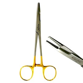 Gold Handle Olsen Hegar Needle Driver 5.5in with Cross-Serrated Jaws & Cutting Blades | Dental, Veterinary, Lab Forceps (1 Ea)