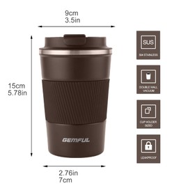 GEMFUL 13 oz Coffee Mugs Leak Proof Stainless Steel Travel Tumblers Insulated Coffee Cup Reusable Double Walled Vacuum Tasse a Cafe for Hot Drink Screw Top Office Car Coffee Lover Brown