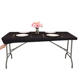 Kesfey Black Picnic Tablecloth, Waterproof Elastic Fitted Tablecloths for 4 Foot Tables, Washable Polyester Table Cover for Camping, Indoor and Outdoor (24x48in)