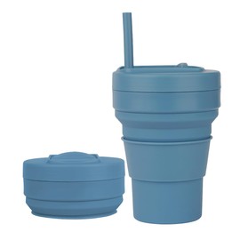 Zusammenklappbare Tassen für die Reise 350ml faltbare Silikontasse mit Strohhalm auslaufsicherer wiederverwendbarer Kaffeebecher