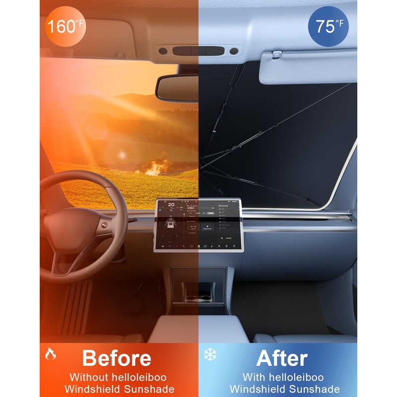 helloleiboo helloleiboo [2025 Upgraded] Car Windshield Sun Shade Umbrella 57"x