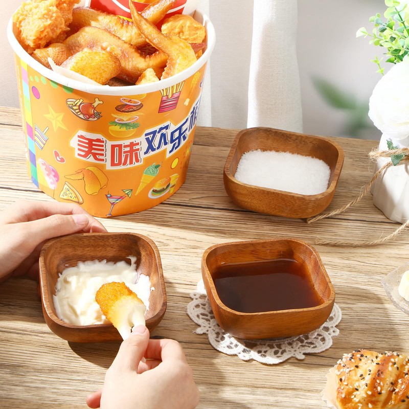 FillTouch 6 Pcs Small Wooden Candy Bowl Square Acacia Serving
