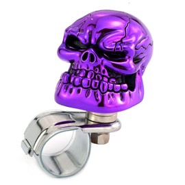 Thruifo Skull Car Steering Knob Suicide Wheel Spinner, Big Teeth Devil Style Car Power Handle Grip Knobs Fit Most Manual Automatic Vehicles, Purple