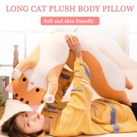 Aiuidun Long Cat Plush Pillow Soft Cat Hugging Pillow Stuffed Animal Pillow Cute Kitty Sleeping Throw Pillow Gift for Kids(70cm/27.5inch,Yellow)