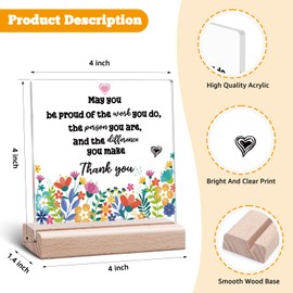 Leaving Gifts for Colleagues Thank You Acrylic Plaque New Job Present Retirement Clear Desk Decorative for Women Colleagues Friends Boss Goodbye Gift Appreciation Acrylic Plaque With Wooden Stand
