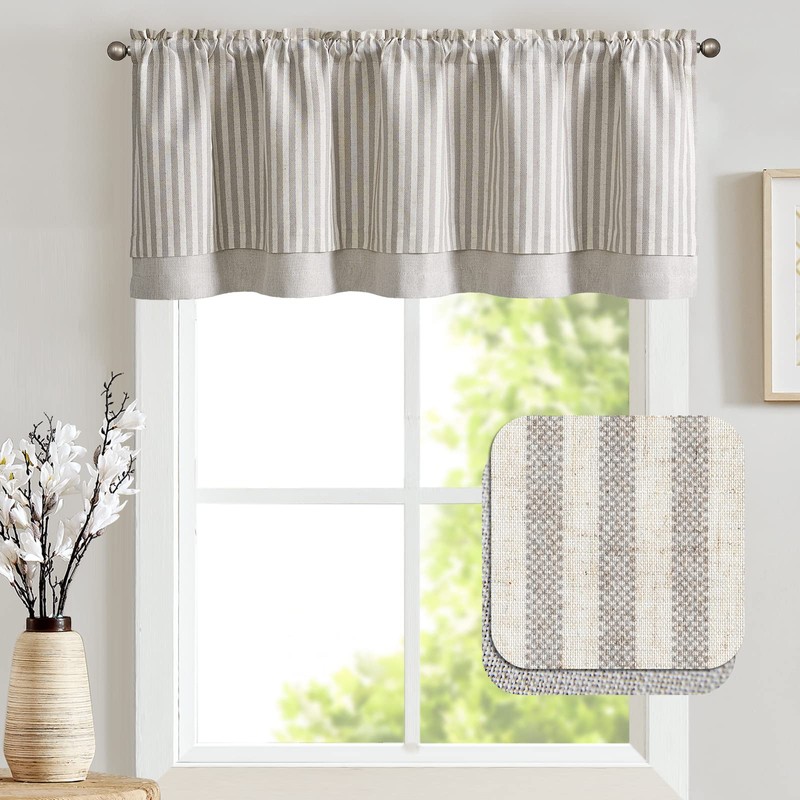 jinchan Linen Valance Curtain Striped Valance for Windows 18 Inch