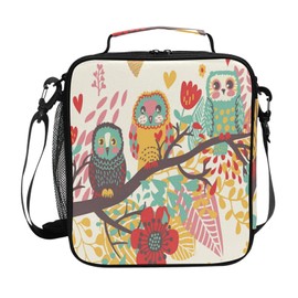 Girls Lunch Box Insulated Owls Kids Lunch Bag Large Freezable Lunch Boxes Cooler Meal Prep Lunch Tote with Shoulder Strap