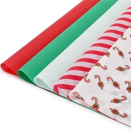 LOADSFUN Christmas Tissue Paper Bulk, 120 Sheets Assorted Design Gift Wrapping Paper, Red Green White for Xmas Holiday Crafts, Candy Canes