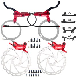 Zoom HB876E Hydraulic Disc Brakes Set 4-Pistons E-Bike Electric Power-OffHydraulic Brake Set with 180mm Rotors, Adapter Fit EBike Fat Bike Bicycle for Mountain Bike, Road Bike (Red)