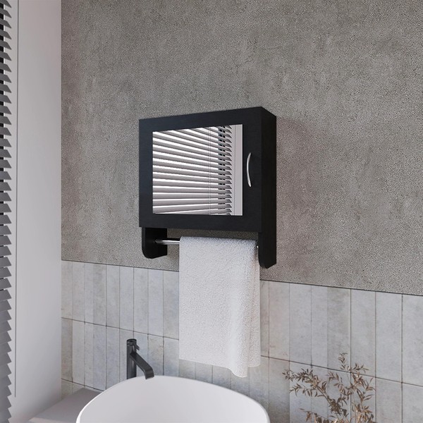 Strawberry Fairy Elegant Black Medicine Cabinet with Mirror and Towel