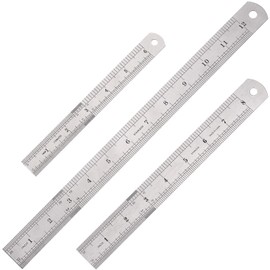 Elisel 3 PCS Stainless Steel Ruler Set with Inch and Metric Graduation, 12 Inch, 8 Inch and 6 Inch(Silvery)