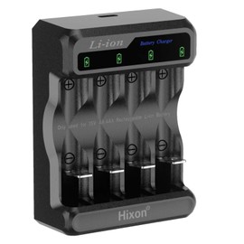 Hixon Q039 New AA AAA 1.5V Rechargeable Battery Charger, DC 5V/2A Input, Independent 4-Solt Channel,Fits for Hixon J818 AA and J816 AAA Battery (Black Q039 Charger Only)