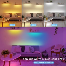 Tatazone RGBWW Bluetooth LED Strip Lights, 65.6ft Tunable White 3000K to 6500K+RGB Led Light Strips, Music Sync Color Changing Indoor LED Rope Lights for Cabinet, Bedroom,2 Roll of 32.8ft
