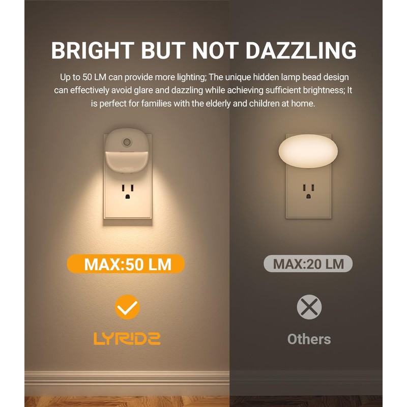 Lyridz Night Lights Plug Into Wall, Dusk to Dawn Sensor,
