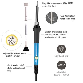 Soldering Iron Kit, 60W Soldering Iron with 5pc Interchangeable Tips, 10-in-1 Adjustable Temperature Solder Welding Tools, Fast Heating, Electronic Repair, 110V