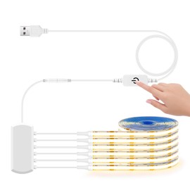 LRGBST Pack of 6 2 m Warm White Cabinet COB LED Strips, 5 V USB Dimmable COB LED Strip with Touch Dimmer Switch for Acoustic Panels Display Cabinets Under Cabinet Lighting