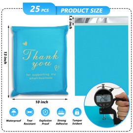 Jowlroel Thank You Poly Mailer 10x13 Inch 25 Pcs, Waterproof and Tear-Resistant Shipping Bags for Clothing, Strong Mailing Bags with Self-Seal, Cute Packaging Bags for Small Business - Blue