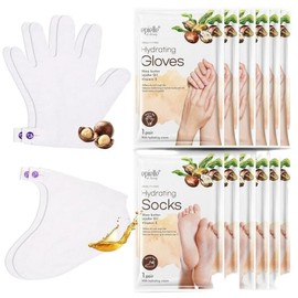 Epile Hydrating Hand and Foot Mask for Dry, Overworked and Softening Self Care Gift for Women Spa Kit Stocking Stuffer Moisturizing Gloves 6 Socks, 1 Piece, 6 Pack / 에필 수분 공급 핸드 앤 풋 마스크 건조하고 과로한 를 위한 및 부드럽게 하기 여성용 셀프 케어 선물 스파 키트 스타킹 스터퍼 보습 장갑 6개 양말, 1개, 6개입