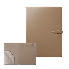 Genuine Leather Binder A4 Cow Leather Magnetic Clip Board File Bifold Multifunctional Leather Slim Thin Practical Document Holder Meeting Business (Beige Interior))