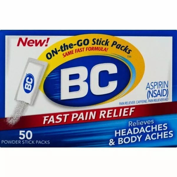B&C BC Fast On-the-Go Powder Stick Packs Pain Reliever Aid