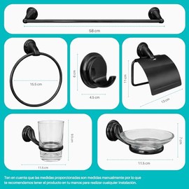 Juego de Accesorios para Baño 6 Piezas - Toalleros de Anillo Toallero de Barra Portarrollo Gancho Jabonera Vaso - Montaje en Pared - Alta Resistencia