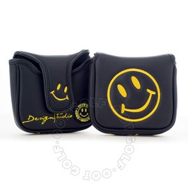 19th Hole Custom Shop Smile Face Golf High-MOI Mallet Putter Headcover, Heel Shaft, Black, Head Cover