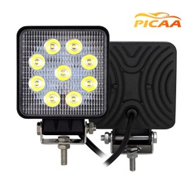 PICAA 2pcs Square 4 Inch 27W Flood Led Work Light 12V 24V, LED Light Bar 4x4 Driving Fog Lamp 6000K White Waterproof for Car Offroad Truck SUV ATV UTE Motorcycle