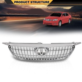 Front Bumper Grill Chrome Grille Compatible with Toyota Corolla 2003 2004 2005 2006 2007 2008 TO1200278, 5310002090, 53100-02090, 53100-02020