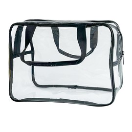TotePrint PVC Clear Pure Color Transparent Large Zipper Cosmetic Pouch Travel Makeup Cosmetic Bag with Handle for Travel Bathroom Toiletry Organizer (Clear+Black Handle)