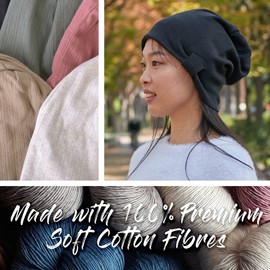 Slouchy Beanies for Women 100% Cotton - Cute Summer Beanie Slouch Hat Chemo Headwear Hair Cover Sleep Cap Pink