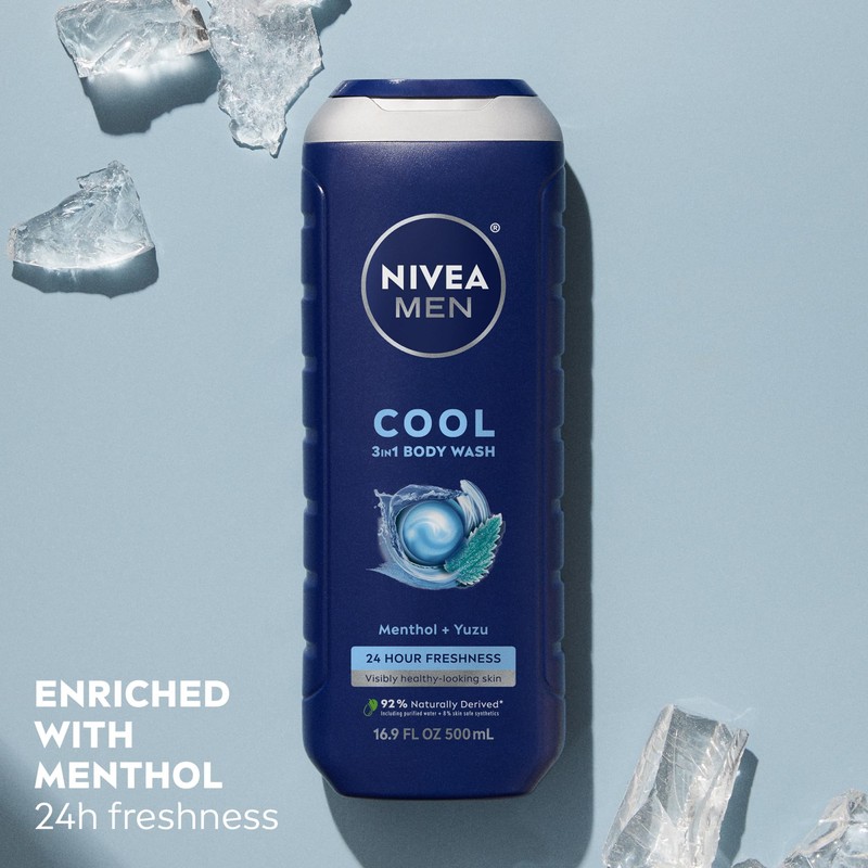 NIVEA Men Cool Body Wash, Icy Menthol and Yuzu Scent,