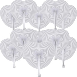 Bestage 100 Pcs White Paper Fans,Foldable Handheld Fans for Women,Heart Wedding Decorative Folding Hand Fans for Bridal Guest Church Party Favors Dancing Birthday DIY